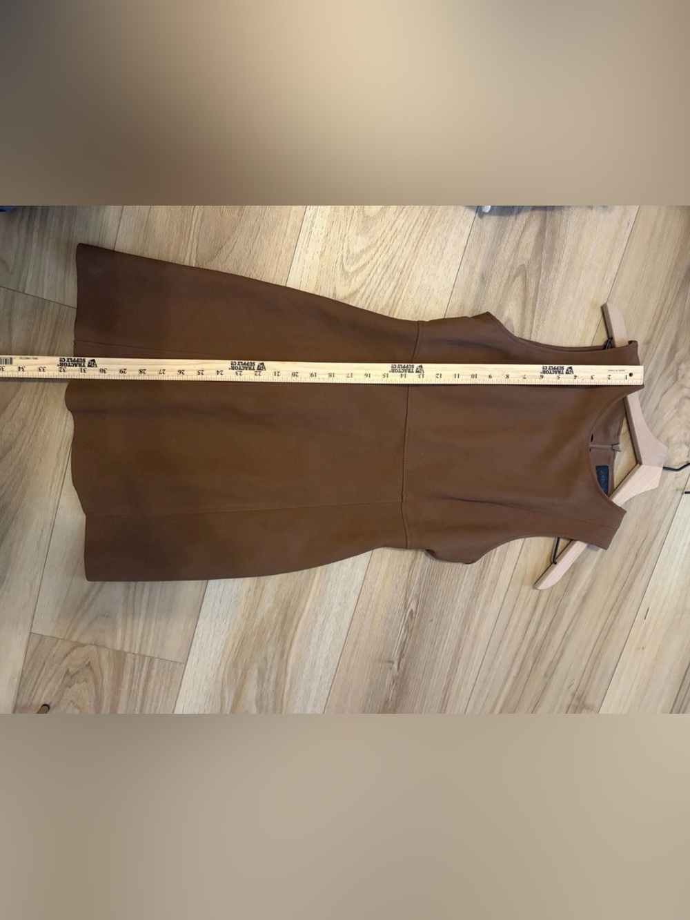 Zara Faux Suede Polyester Brown Pleated Short Sleeve Dress, Size S - Picture 5 of 7
